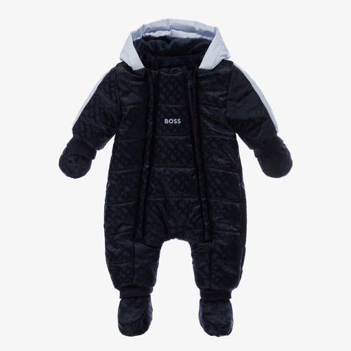 BOSS-Baby Boys Dark Blue Monogram Snowsuit | Childrensalon Outlet