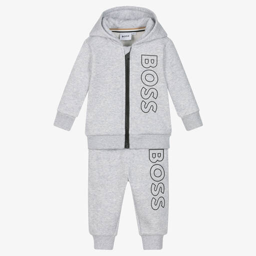 BOSS-Baby Boys Grey Cotton Tracksuit | Childrensalon Outlet