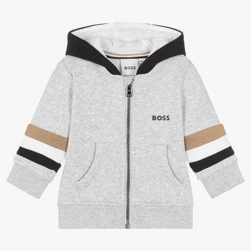 BOSS-Baby Boys Grey Cotton Zip-Up Top | Childrensalon Outlet