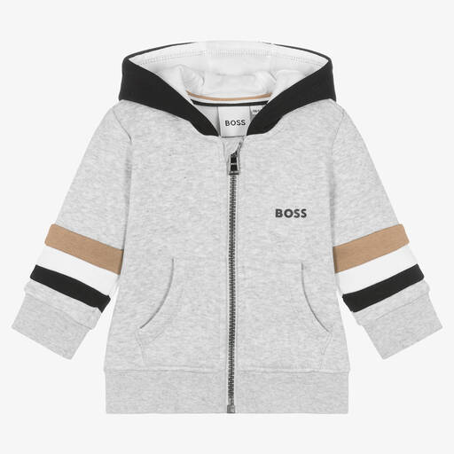 BOSS-Graues Baumwolloberteil mit Zip | Childrensalon Outlet