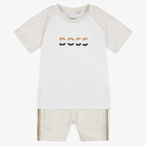 BOSS-Baby Boys Grey & White Logo Shorts Set | Childrensalon Outlet