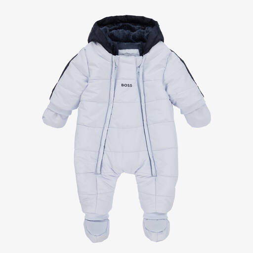 BOSS-Baby Boys Light Blue Monogram Snowsuit | Childrensalon Outlet