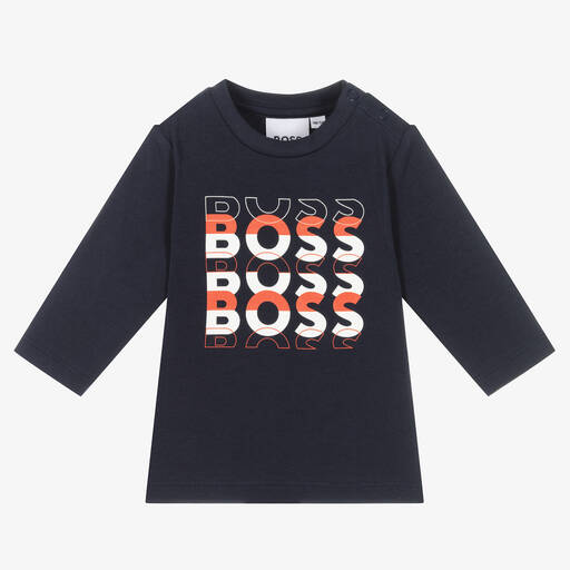 BOSS-Baby Boys Navy Blue Cotton Jersey Top | Childrensalon Outlet