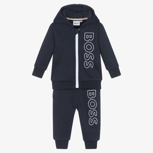 BOSS-Baby Boys Navy Blue Cotton Tracksuit | Childrensalon Outlet