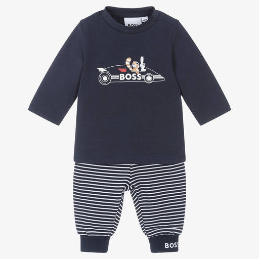 BOSS-Baby Boys Navy Blue Cotton Trouser Set | Childrensalon Outlet