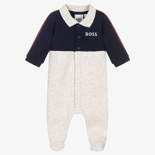 BOSS-Baby Boys Navy Blue & Grey Babygrow | Childrensalon Outlet