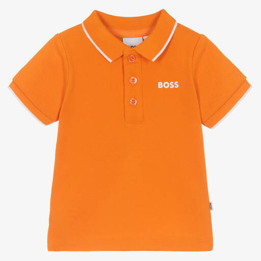 BOSS-توب بولو أطفال ولادي قطن بيكيه لون برتقالي | Childrensalon Outlet