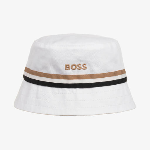 BOSS-Двусторонняя бело-бежевая панама для малышей | Childrensalon Outlet