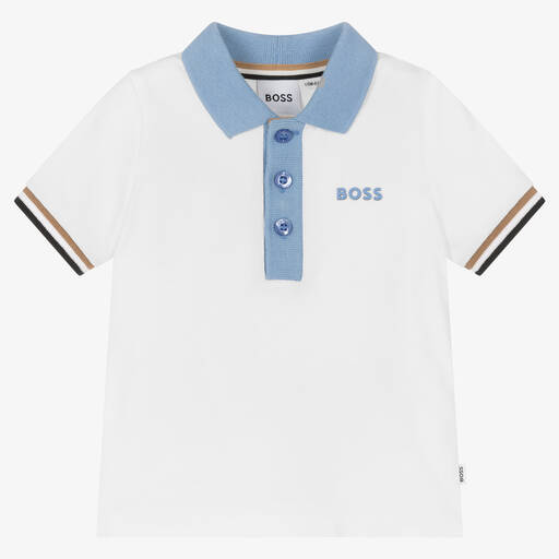 BOSS-Baby Boys White Cotton Piqué Logo Polo Shirt | Childrensalon Outlet