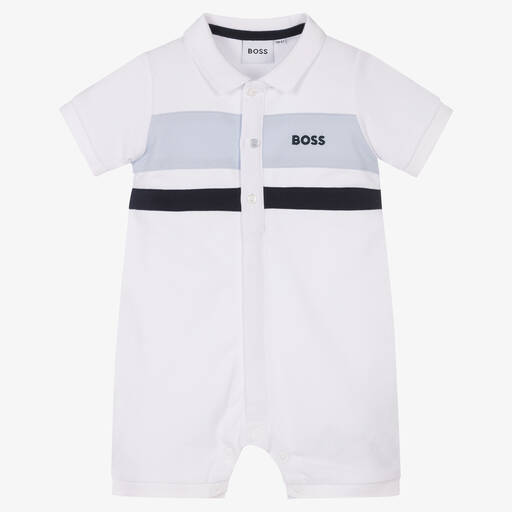 BOSS-Baby Boys White Piqué Cotton Shortie | Childrensalon Outlet