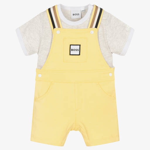 BOSS-Baby Boys Yellow Dungaree Shorts Set | Childrensalon Outlet