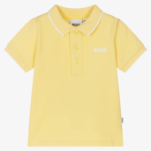BOSS-توب بولو أطفال ولادي قطن بيكيه لون أصفر | Childrensalon Outlet