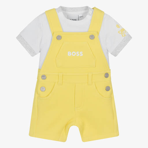 BOSS-Baby Boys Yellow & White Dungaree Set | Childrensalon Outlet