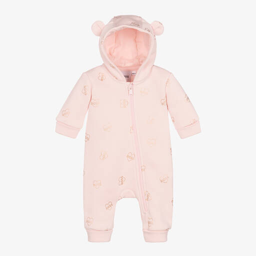 BOSS-Baby Girls Pink Cotton Pramsuit | Childrensalon Outlet
