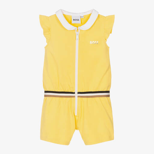 BOSS-Baby Girls Yellow Cotton Logo Shortie | Childrensalon Outlet