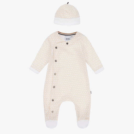 BOSS-Beige Logo Babygrow & Hat Set | Childrensalon Outlet