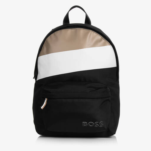 BOSS-حقيبة ظهر كانفاس مقلم لون أسود وبيج للأطفال (36 سم) | Childrensalon Outlet