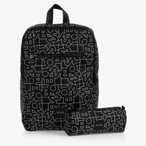 BOSS-حقيبة ظهر لون أسود وأبيض للأولاد (37 سم) | Childrensalon Outlet