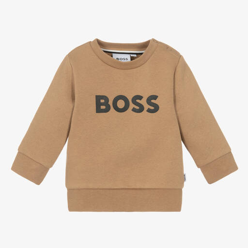 BOSS-Sweat-shirt beige en coton garçon | Childrensalon Outlet