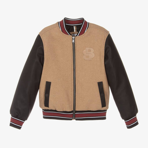 BOSS-Boys Beige Double B Bomber Jacket | Childrensalon Outlet