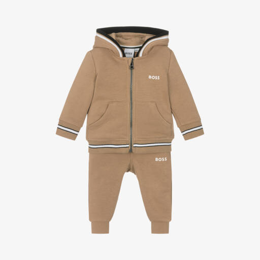 BOSS-Boys Beige Hooded Jogger Set | Childrensalon Outlet