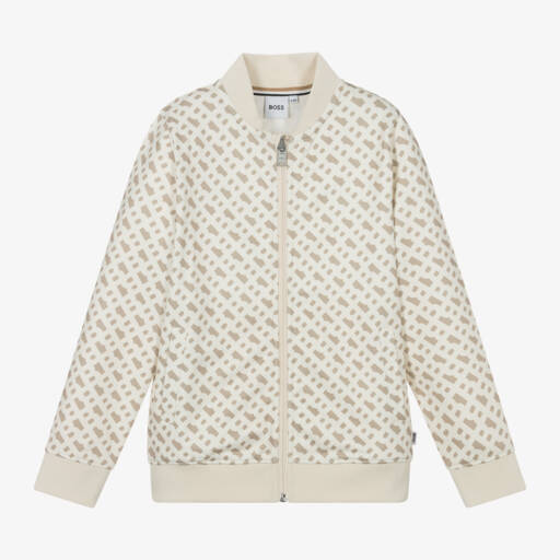 BOSS-Boys Beige Logo Jacket with Zip | Childrensalon Outlet