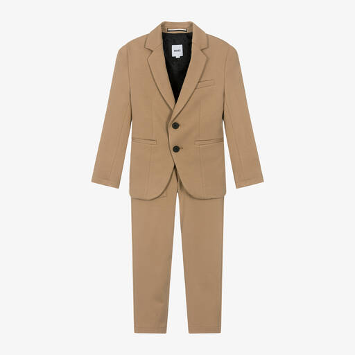 BOSS-Boys Beige Viscose Jersey Suit | Childrensalon Outlet