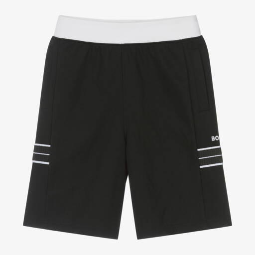 BOSS-Boys Black Cotton Blend Shorts | Childrensalon Outlet
