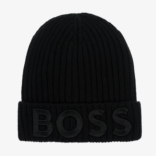 BOSS-Bonnet noir en maille de coton | Childrensalon Outlet