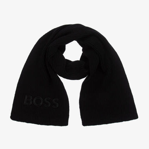BOSS-Boys Black Cotton Knit Scarf | Childrensalon Outlet