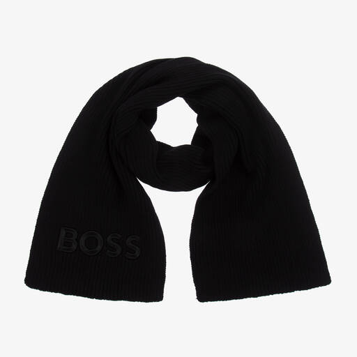 BOSS-Schwarzer Baumwoll-Strickschal | Childrensalon Outlet