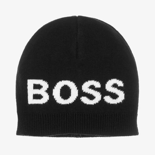 BOSS-قبعة أطفال ولادي قطن محبوك لون أسود | Childrensalon Outlet