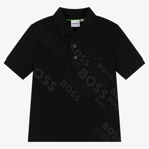 BOSS-Boys Black Cotton Logo Polo Shirt | Childrensalon Outlet