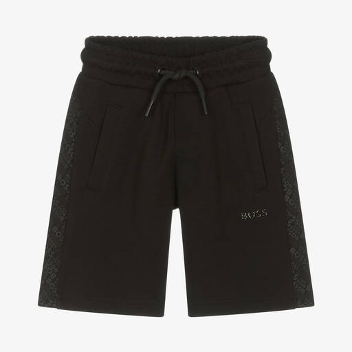 BOSS-Boys Black Cotton Logo Shorts | Childrensalon Outlet