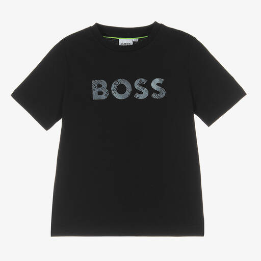BOSS-Boys Black Cotton Logo T-Shirt | Childrensalon Outlet