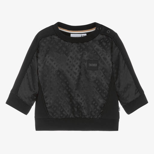 BOSS-Boys Black Cotton Monogram Sweatshirt | Childrensalon Outlet