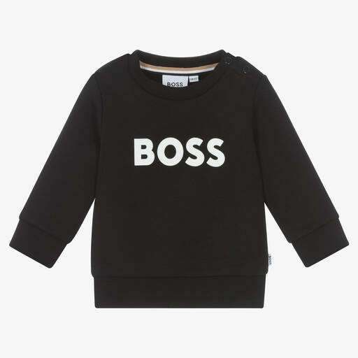 BOSS-Boys Black Cotton Sweatshirt | Childrensalon Outlet