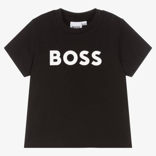 BOSS-Boys Black Cotton T-Shirt | Childrensalon Outlet