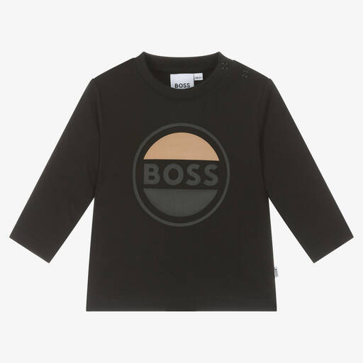 BOSS-Boys Black Cotton Top | Childrensalon Outlet