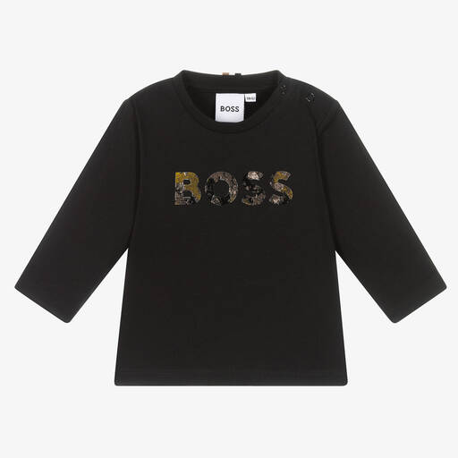 BOSS-Boys Black Cotton Top | Childrensalon Outlet