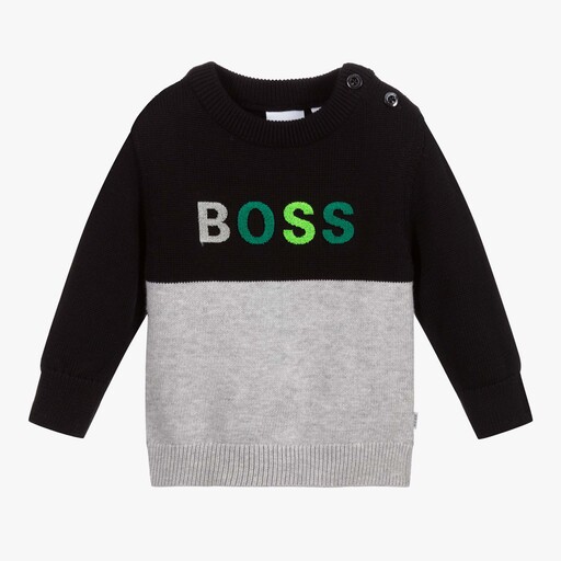 BOSS-Boys Black & Grey Logo Sweater | Childrensalon Outlet