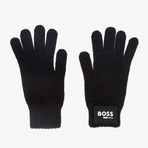 BOSS-Boys Black Knit Gloves | Childrensalon Outlet
