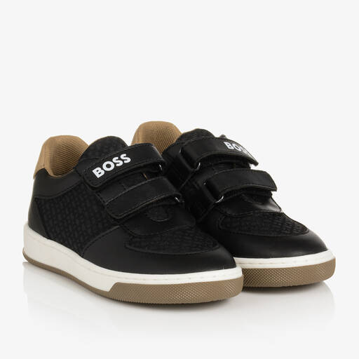 BOSS-Boys Black Monogram Velcro Trainers | Childrensalon Outlet