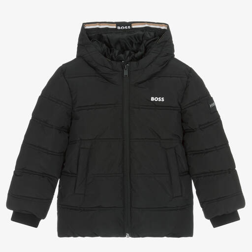 BOSS-Boys Black Puffer Jacket | Childrensalon Outlet