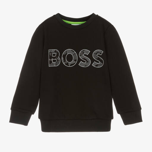 BOSS-سويتشيرت قطن جيرسي لون أسود | Childrensalon Outlet