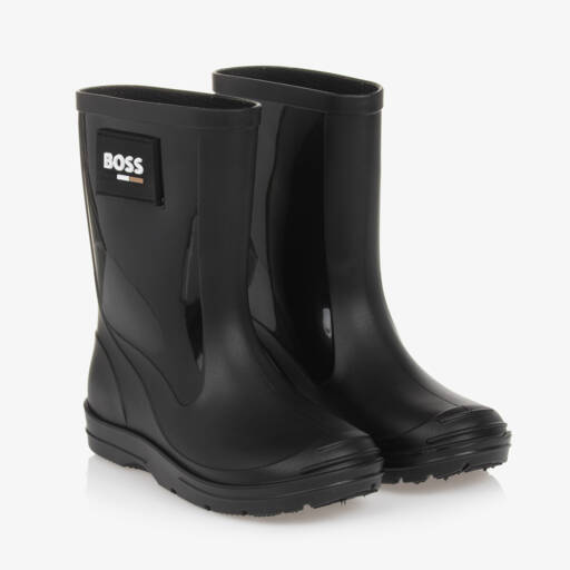 BOSS-Boys Black Rubber Wellies | Childrensalon Outlet