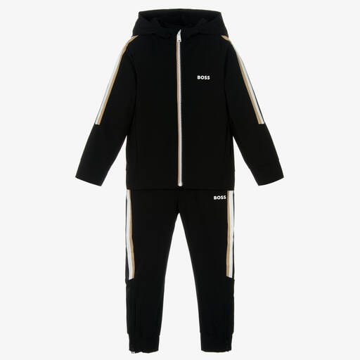 BOSS-Boys Black Signature Striped Tracksuit | Childrensalon Outlet