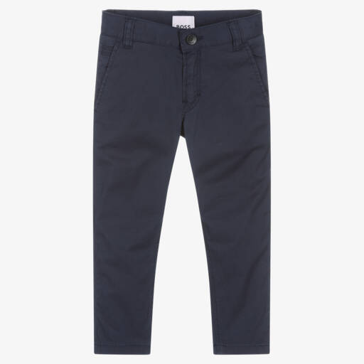BOSS-Boys Blue Cotton Chino Trousers | Childrensalon Outlet