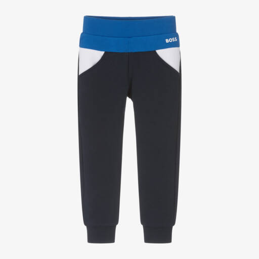 BOSS-Boys Blue Cotton Jersey Joggers | Childrensalon Outlet