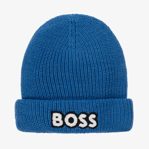 BOSS-Boys Blue Cotton Knit Beanie Hat | Childrensalon Outlet